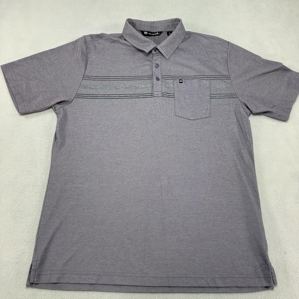 TravisMathew Polo Shirt Mens Large Purple Heather Stripe Golf Pima Cotton